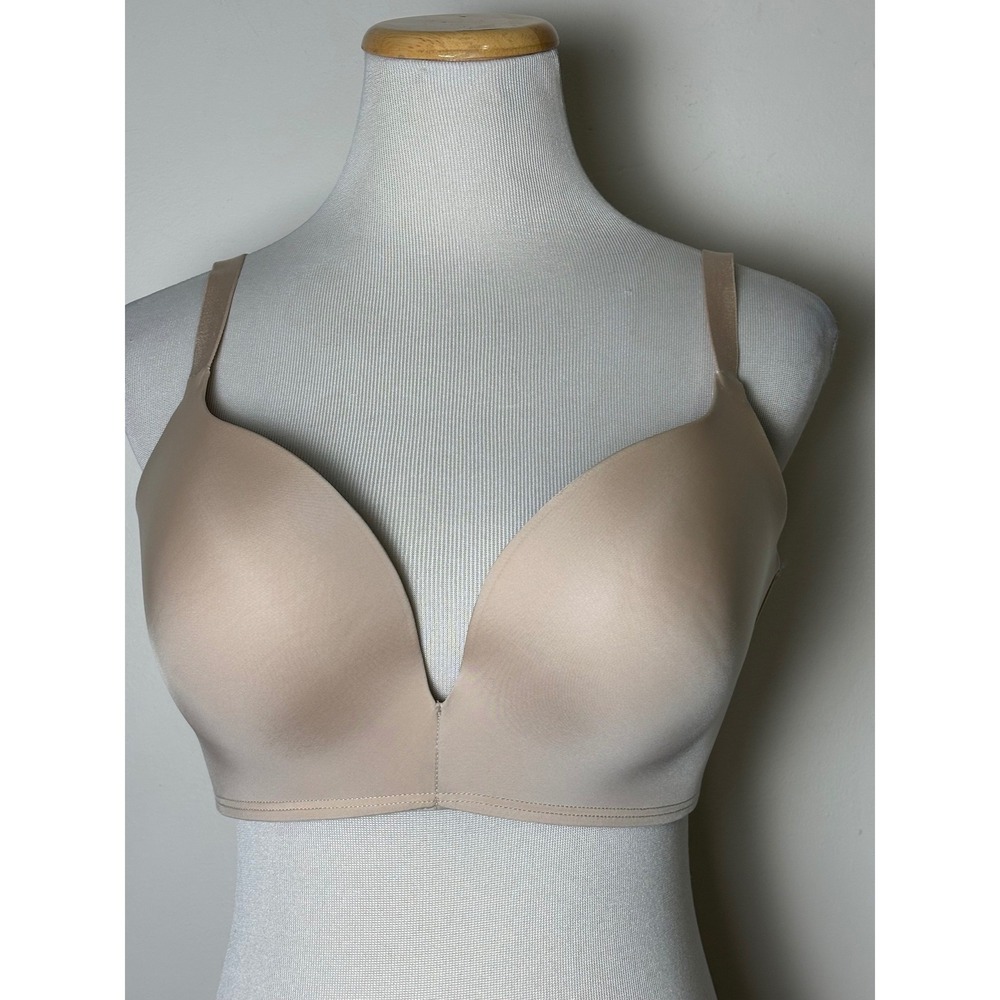 Maidenform Womens Wireless Plunge Bra 38C Beige Pushup Adjustable
